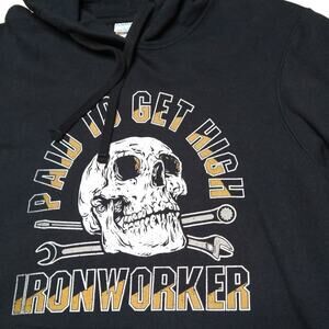 90's Vintage Ironworker Hoodie Sweatshirt size Small Skull Paid to get high